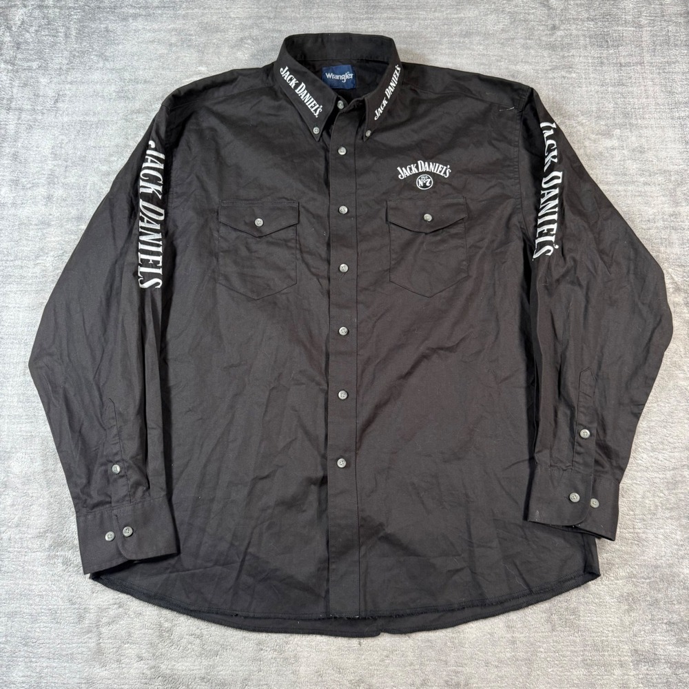 Wrangler Shirt Mens XL Black Jack Daniels Long Sleeve Western Embroidered Rodeo